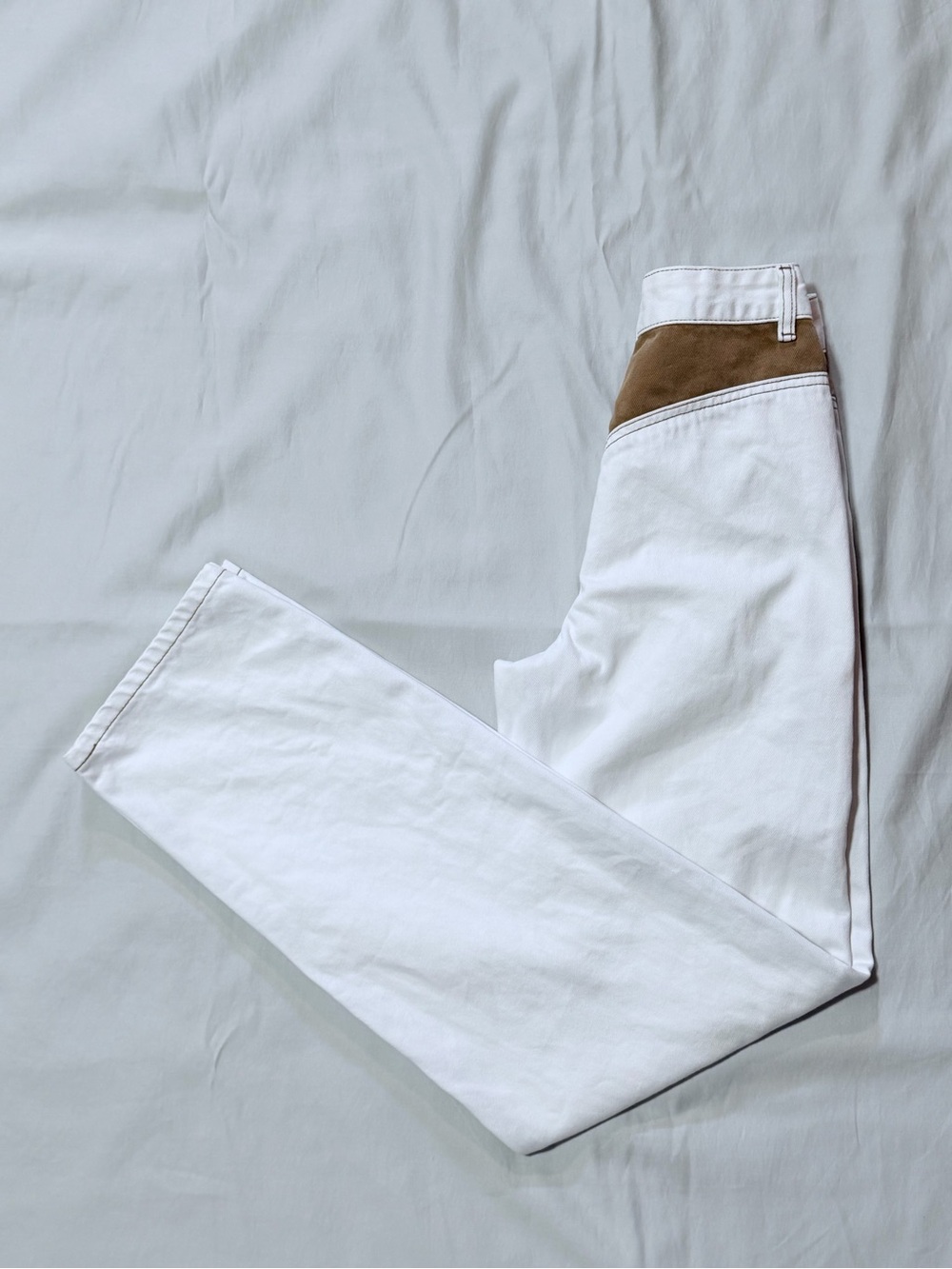 Glassons‎ White Western High Rise Straight Leg Brown Contrast Panel 4 AU 0 US